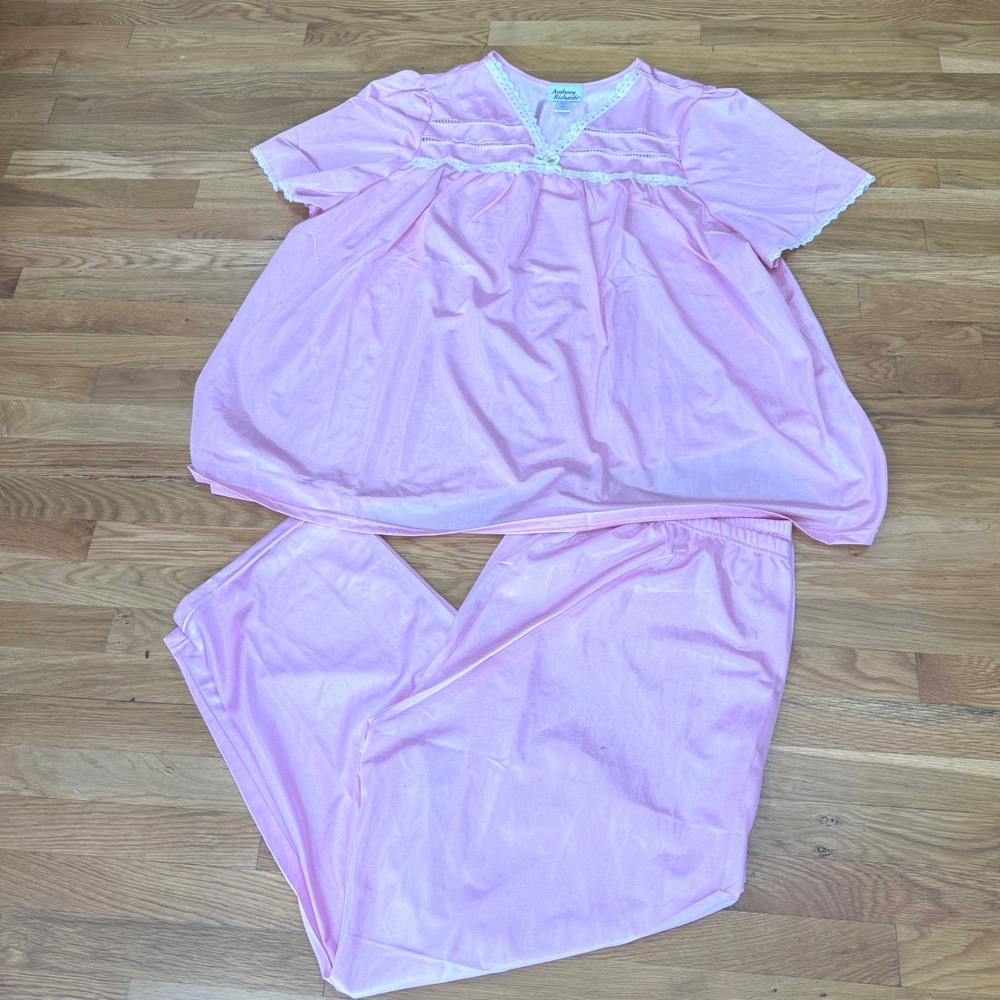 Anthony Richards Pink Pajama Set 2PC Lace Trim Babydoll Top Pants Plus 4X 150714